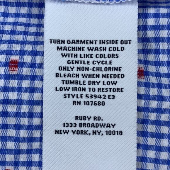 Ruby Rd. Button Down Shirt Petite Large Blue White Checkered Roll Tab Sleeves - Picture 13 of 13